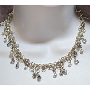 Silver Beaded Dangle Necklace